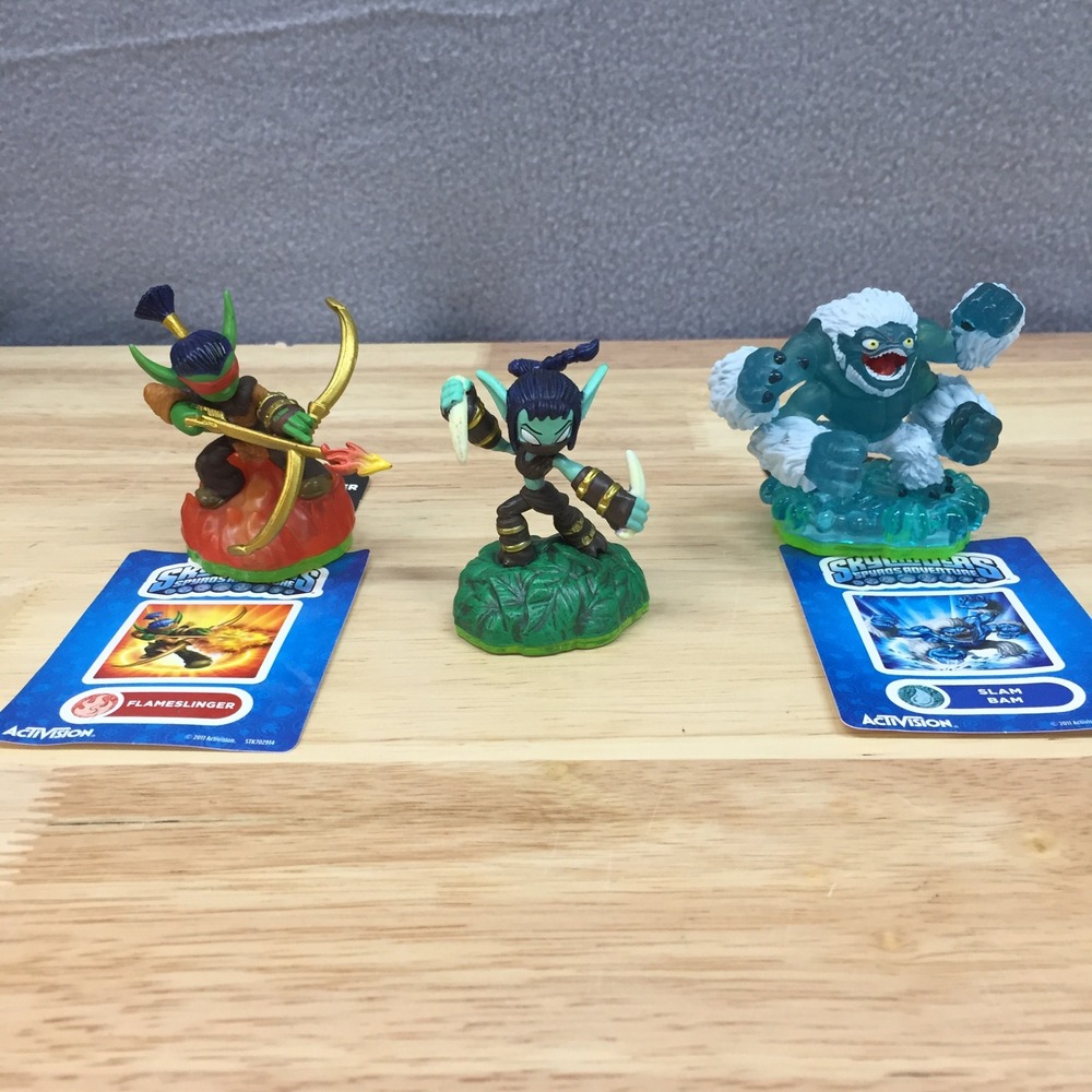 Skylanders‎ Spyros Adventure Lot Flameslinger Stealth Elf Slam Bam Figures Cards